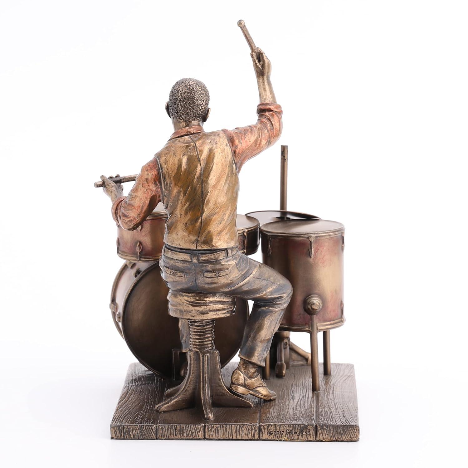 Veronese Design 8.1 Inch African American Male Jazz Band Drummer Bronze Finish Statue
