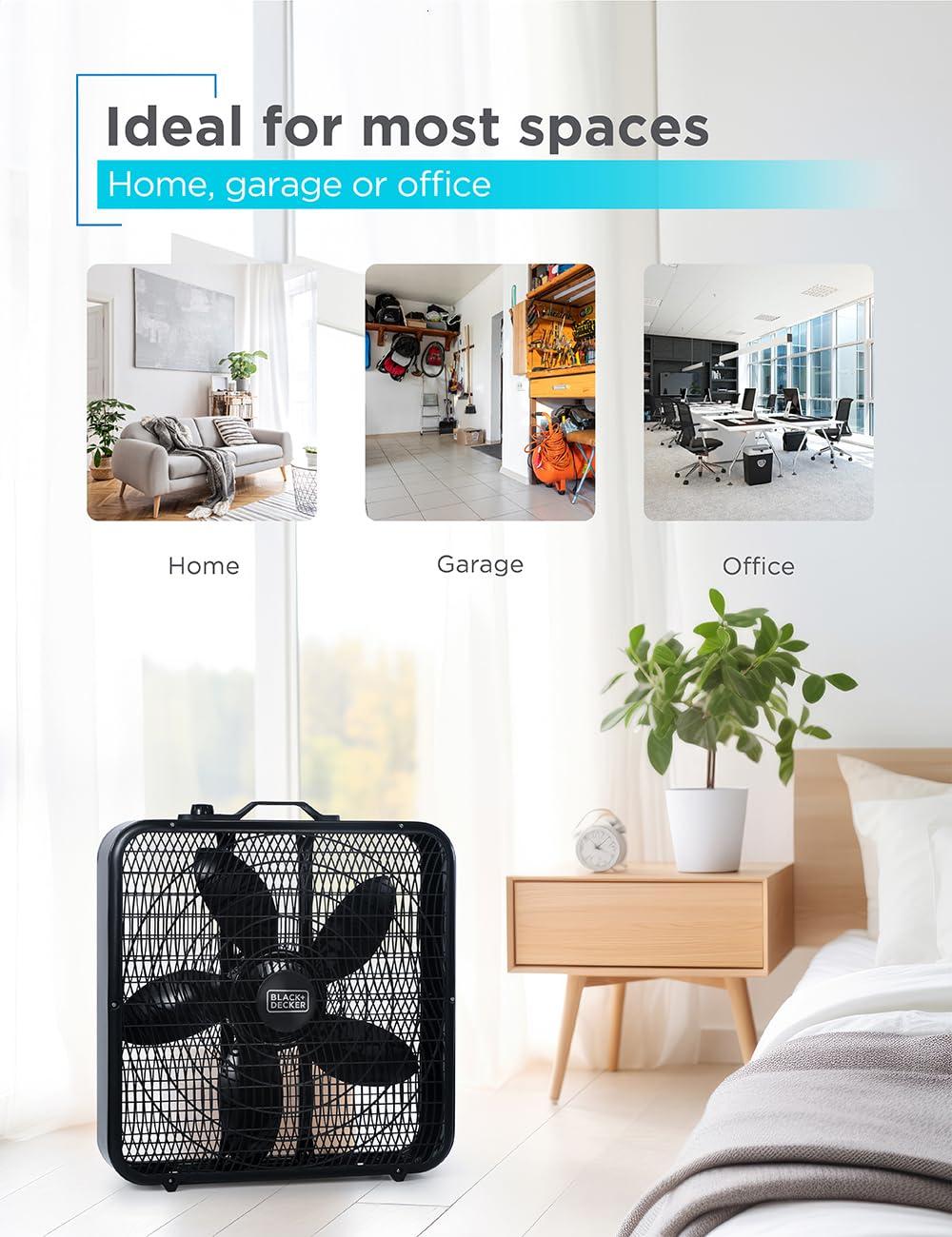 BLACK+DECKER BFP Series BLACK+DECKER 20” Box Fan with 3 Speed Settings, Powerful 80W Motor, 5-Blade Box Fan with Carry Handle, Rotary Knob, Black