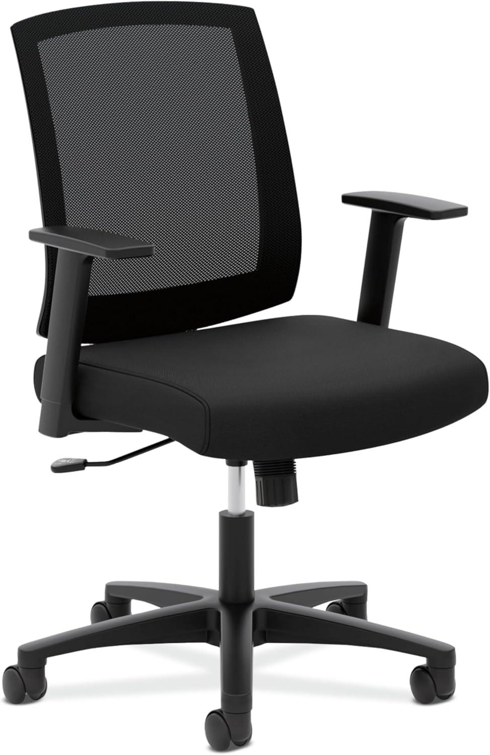 HON Mesh Mid-Back Task Chair Fabric Black Seat - Black Back - 5-star Base - 19.50" Seat Width x 18.25" Seat Depth - 26" Width x 26" Depth x 40.5" Height