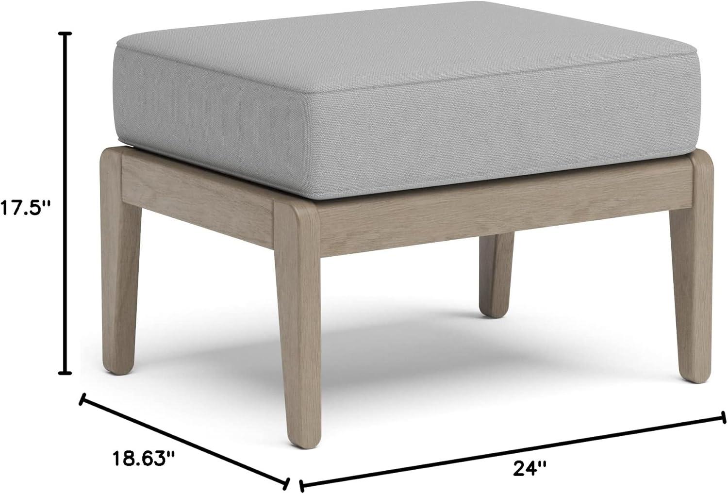 Gray Acacia Wood Outdoor Ottoman with Water-Resistant Cushion