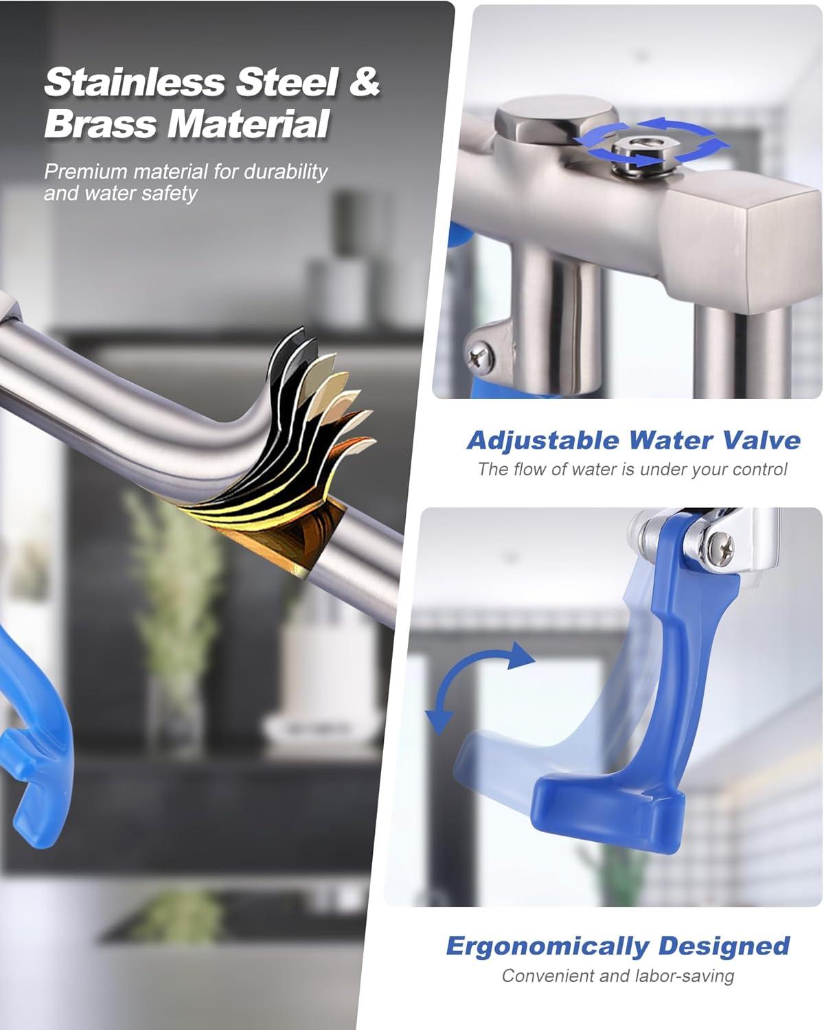 WOWOW 14 Inch Glass Filler Deck Mount Water Bottle Filling Station Brass Bar Faucet Glass Filling Station G1/2" Male Shank with Adapter for Restaurants Kitchen Bar