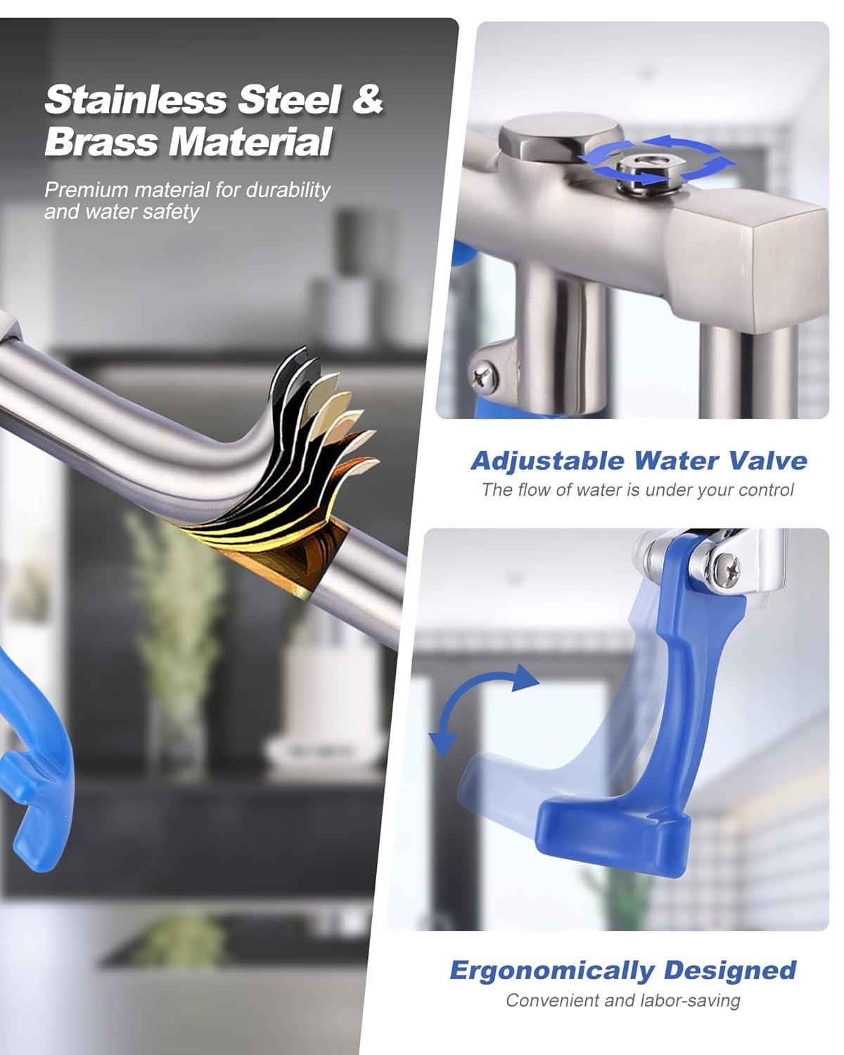 WOWOW 14 Inch Glass Filler Deck Mount Water Bottle Filling Station Brass Bar Faucet Glass Filling Station G1/2" Male Shank with Adapter for Restaurants Kitchen Bar