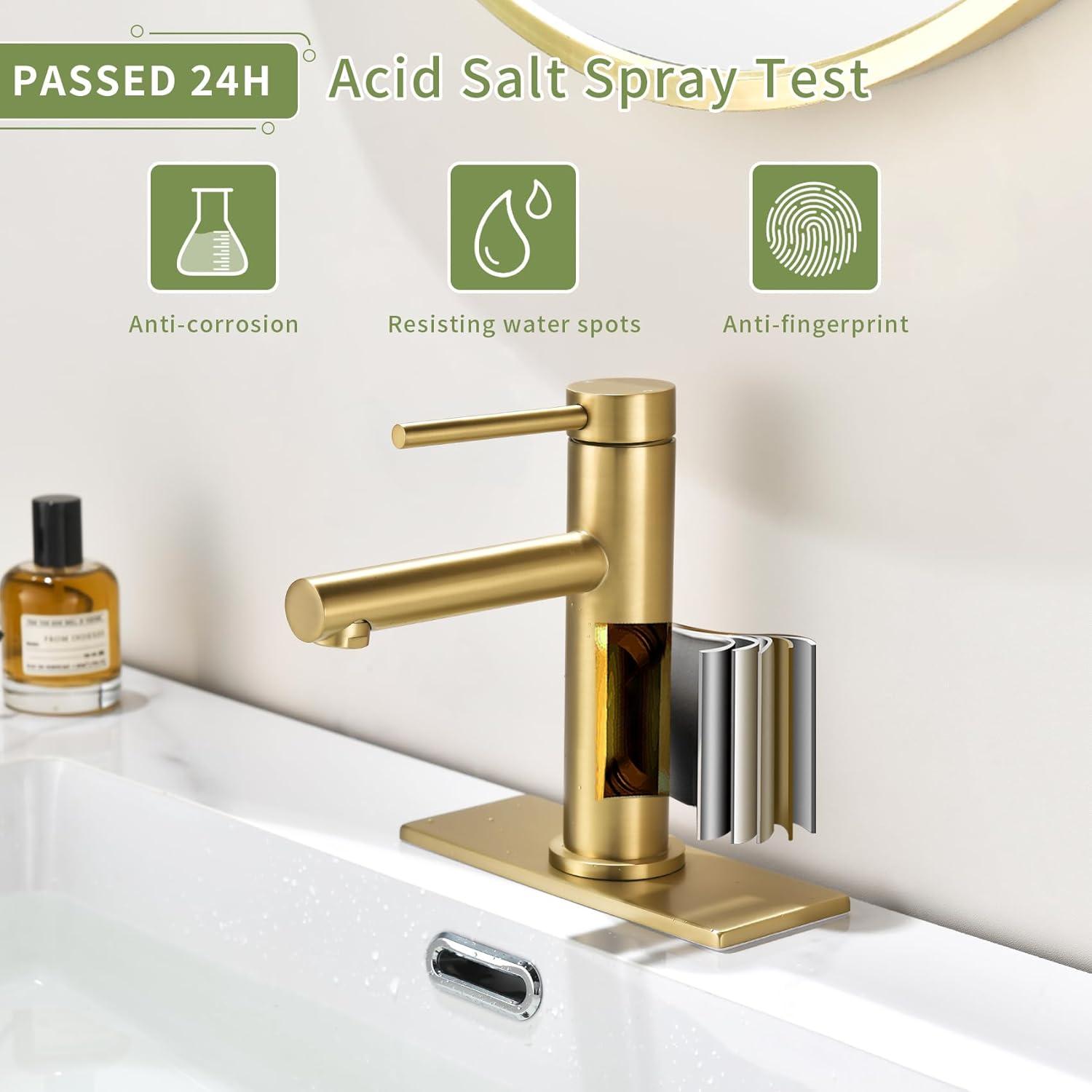 Brushed Gold Single Handle Brass Bathroom Faucet with Pop-up Drain