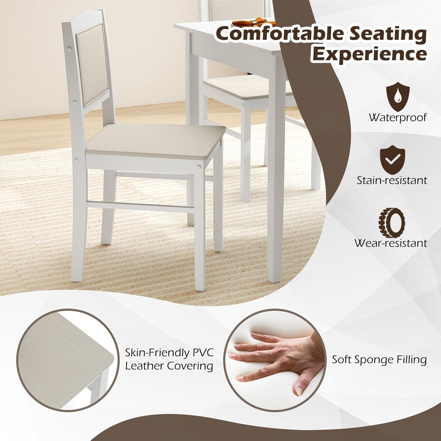 Tangkula Dining Table Set for 4, Farmhouse Solid Wood Dinette Set w/Rubber Wood Legs, Upholstered Seat & Padded Backrest, Mid-Century Modern Dining Table and Chairs Set for Kitchen, Dining Room