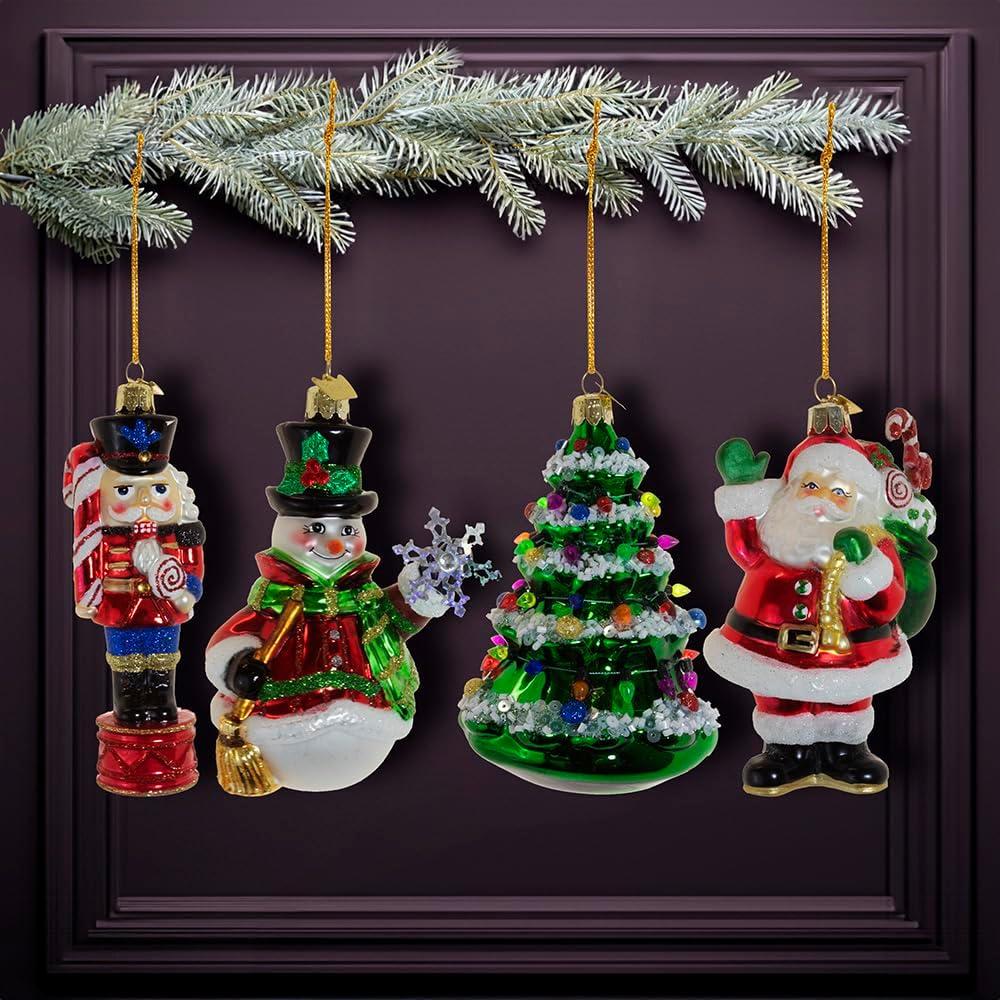 Noble Gems Multicolored Glass Christmas Ornament Set, 4-Piece