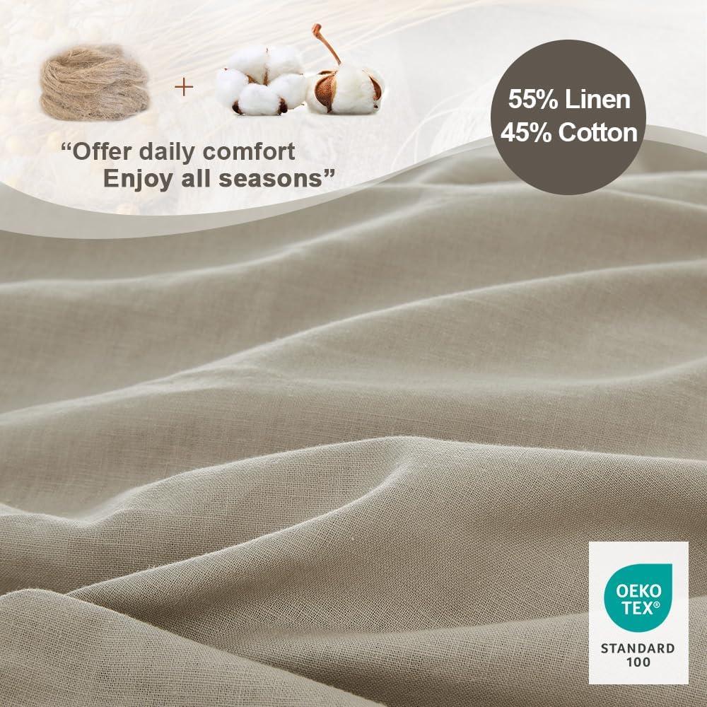 King White Cotton Linen Blend Duvet Cover Set