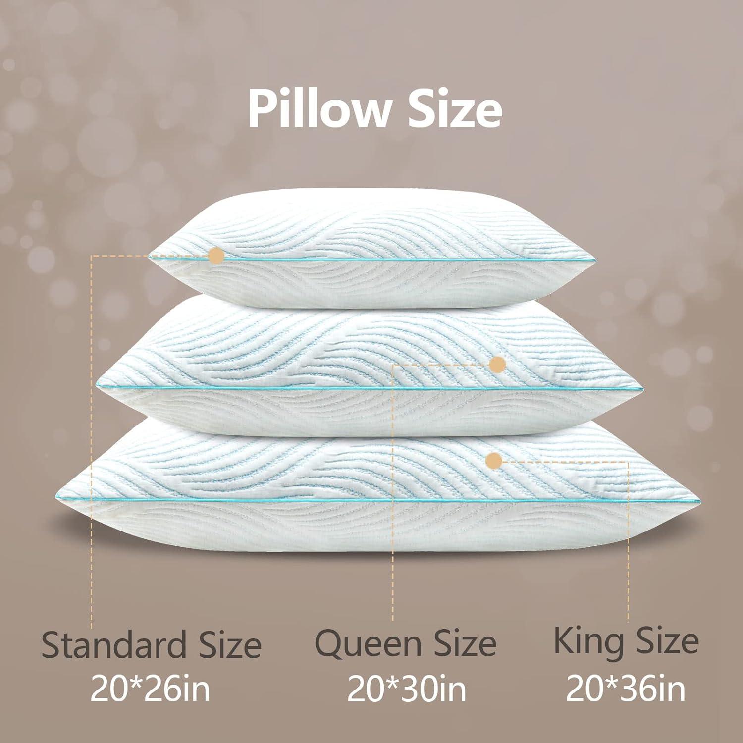 Pillows King Size Set of 2 Cooling Memory Foam Pillows for Sleeping Adjustable Medium Firm Back and Side Sleeper