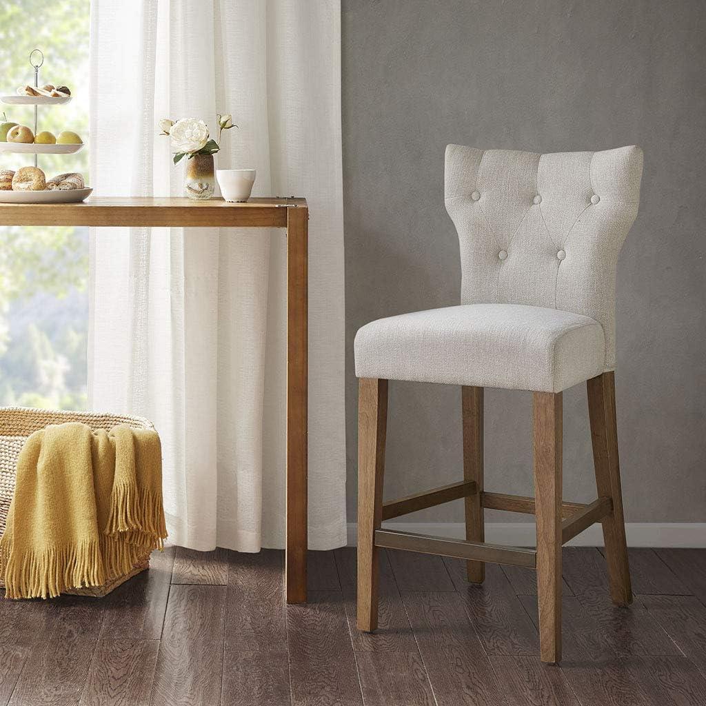 25" Saffron Tufted Back Counter Height Barstool Blue/Yellow: Espresso Wood Legs, Padded Seat