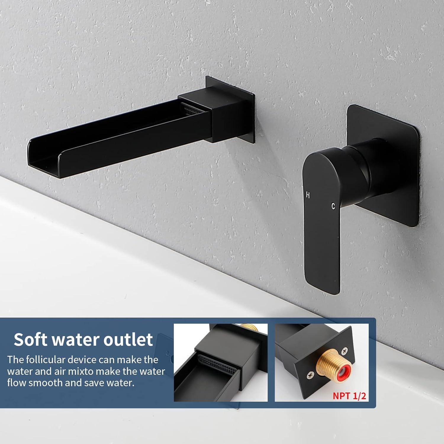 Matte Black Wall Mount Waterfall Tub Filler Faucet