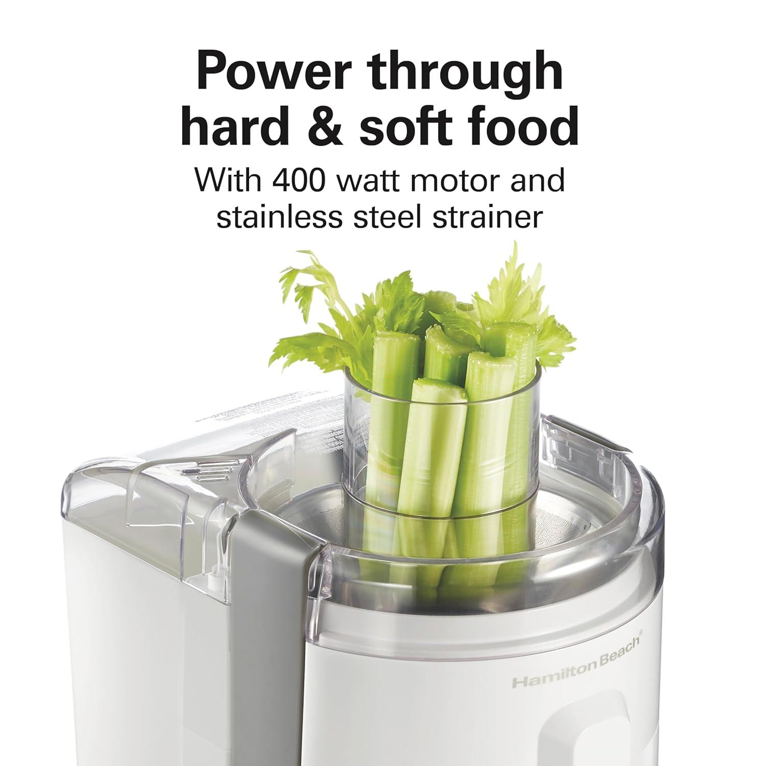 HealthSmart Juicer Machine, Compact Centrifugal Extractor, 2.4” Feed Chute for Fruits and Vegetables, Easy to Clean, BPA Free, 400W, White (67501)