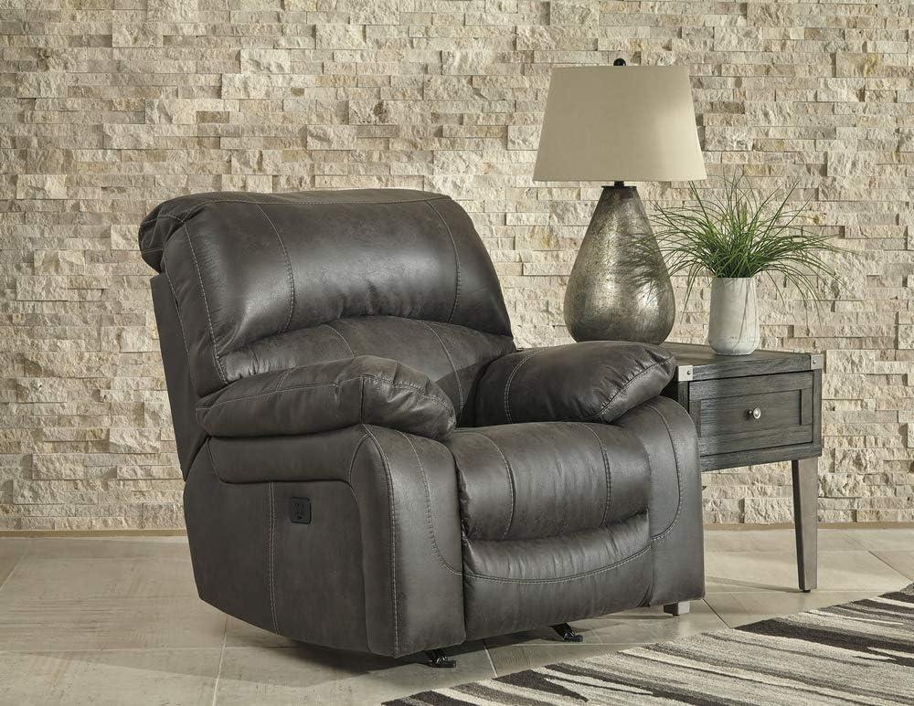 Grand Gray 40" Leather Metal Traditional Recliner Chair