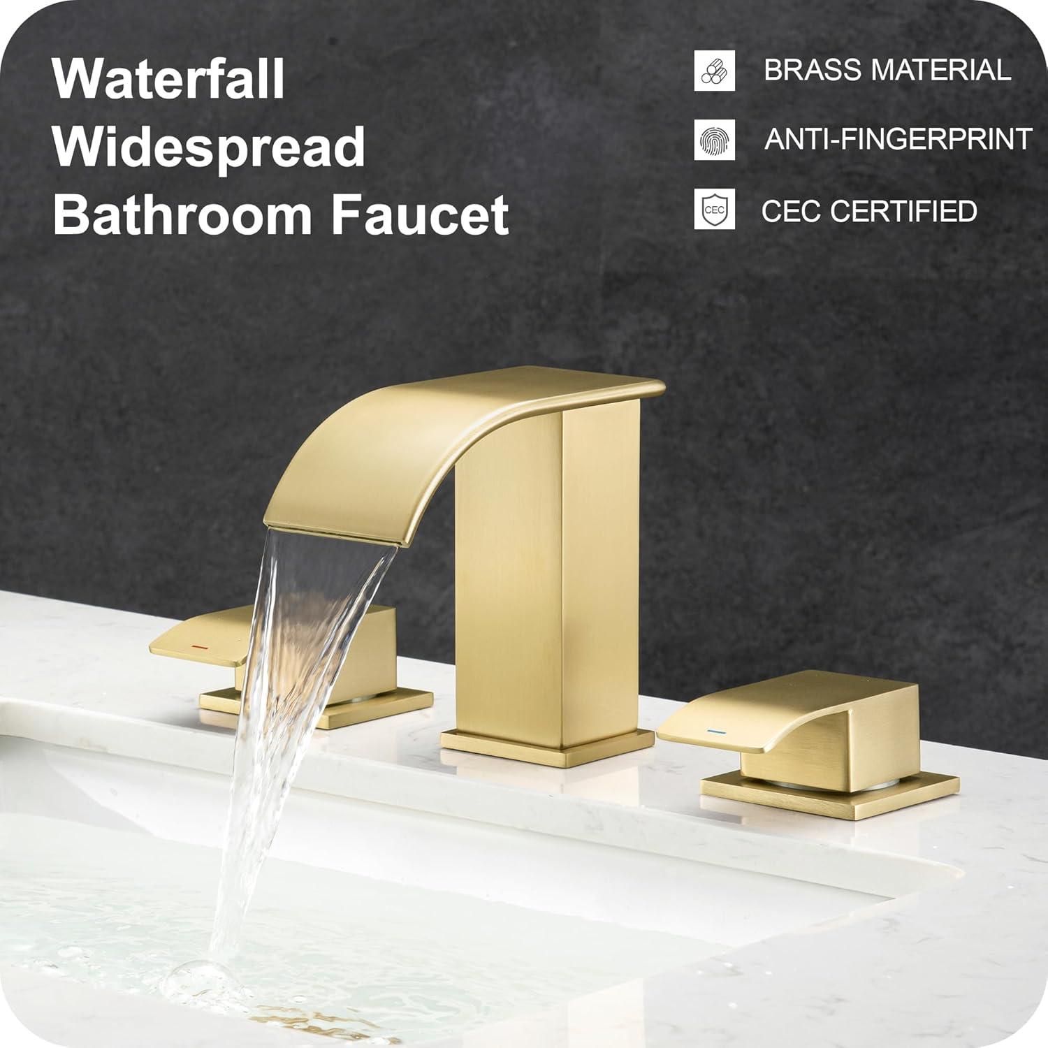 2 Handle 8 Inch Widespread Waterfall Bathroom Sink Faucet with Drain