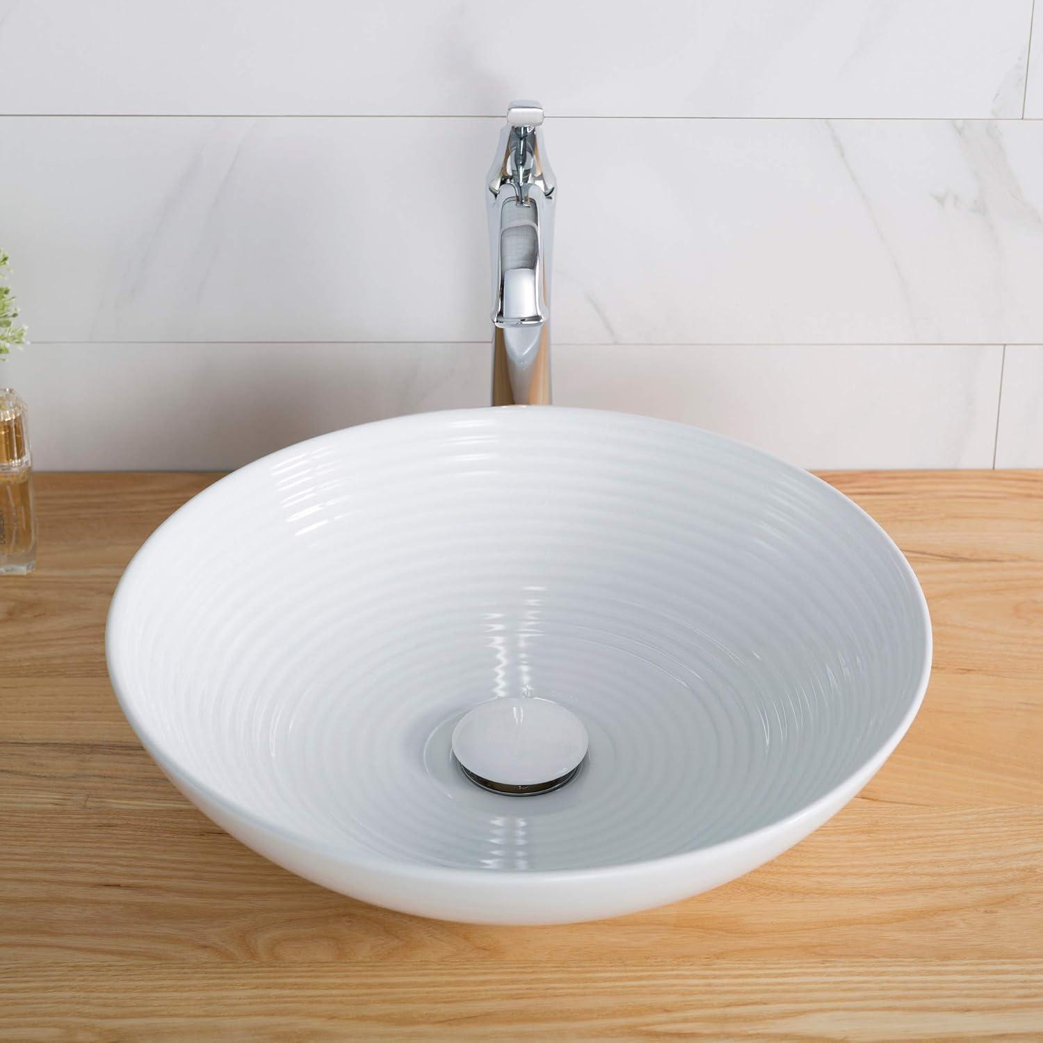 Viva Round White Ceramic Vessel Sink with Pop-Up Drain