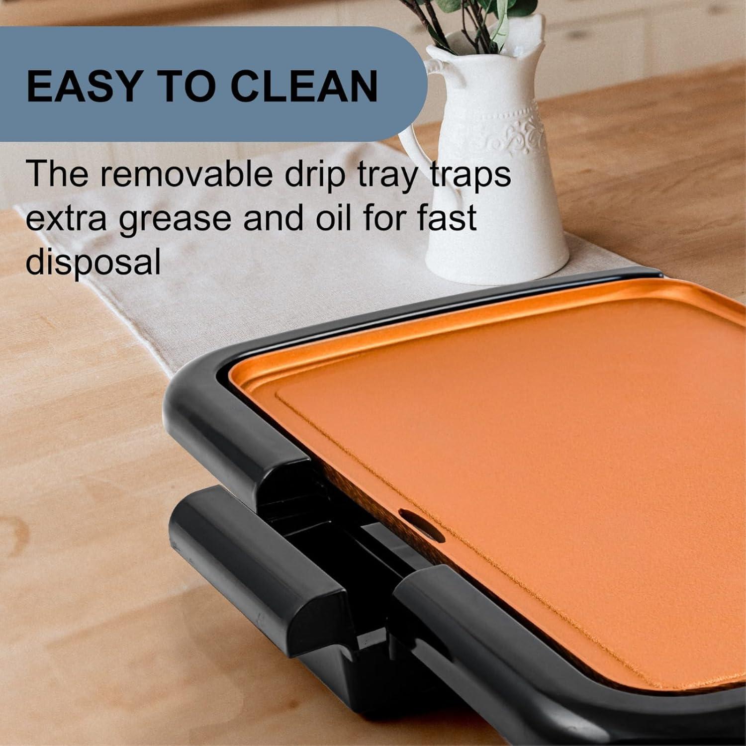 OVENTE Electric Griddle with 16" x 10" Flat Non-Stick Cooking Surface, Copper GD1610CO