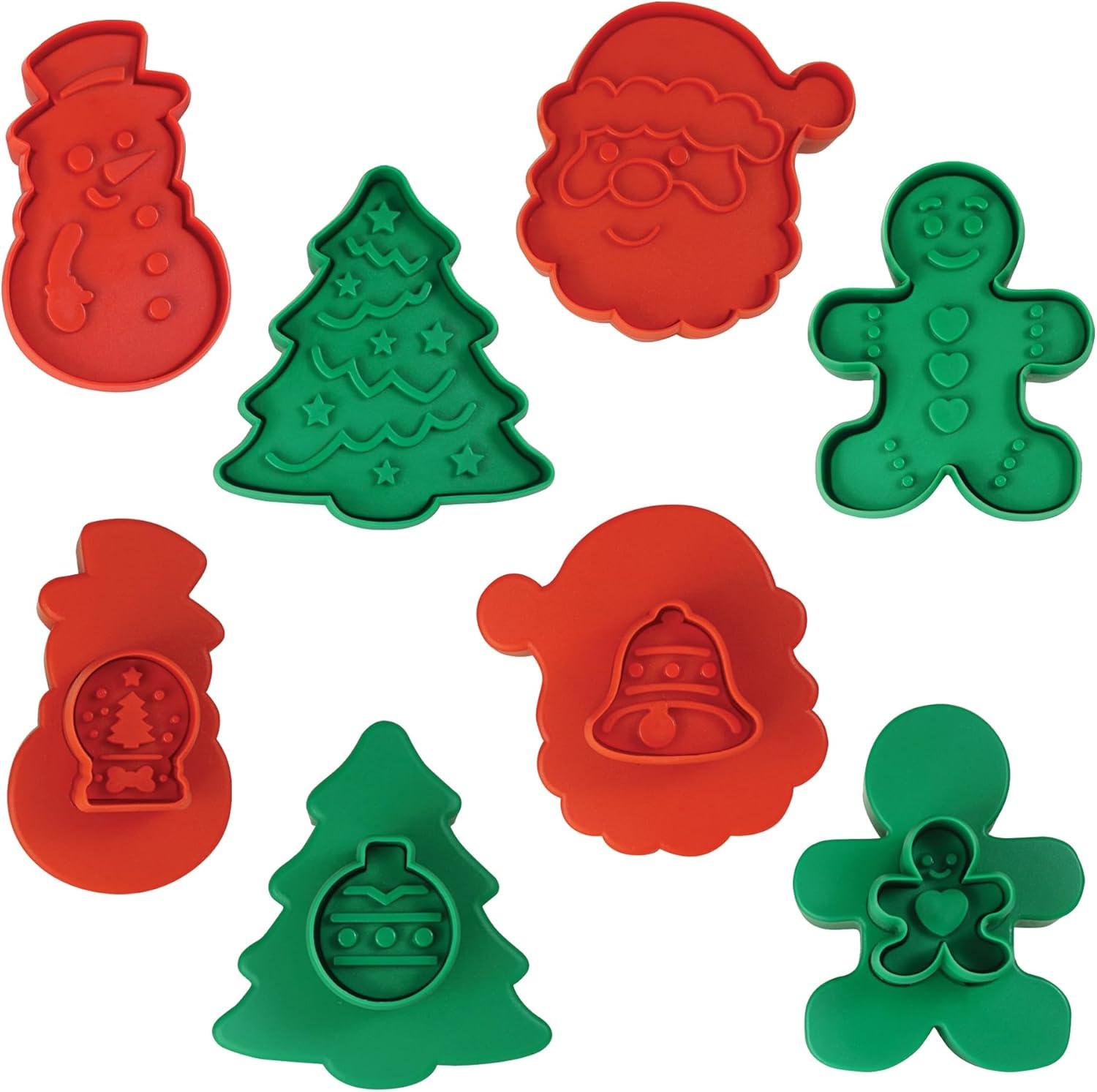 R&M International 4 Piece Double Sided Christmas Cookie Stamper Set, 2-Inch