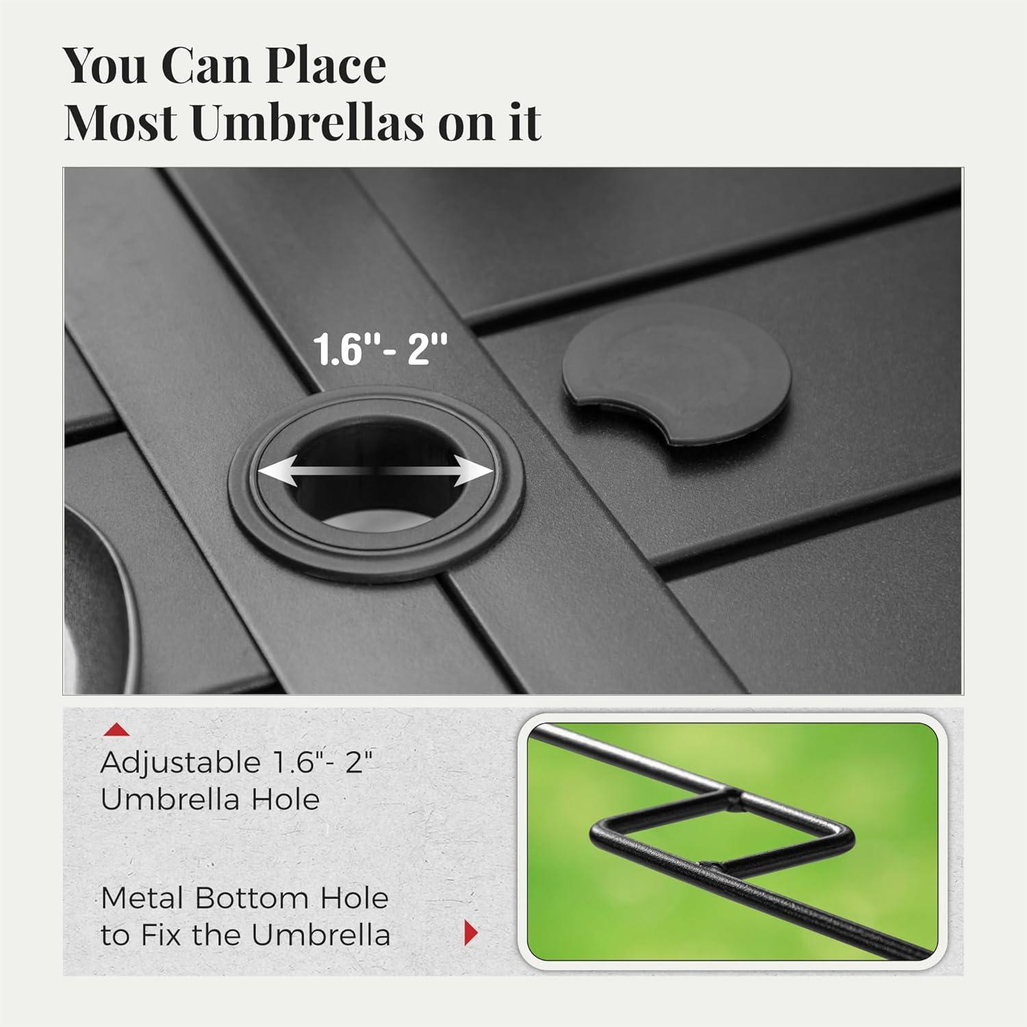 Summit Living 7-Piece Outdoor Patio Dining Set with Rectangle Steel Table with Wooden Tabletop & Textilene Chairs for 6-Person, Black & Blue