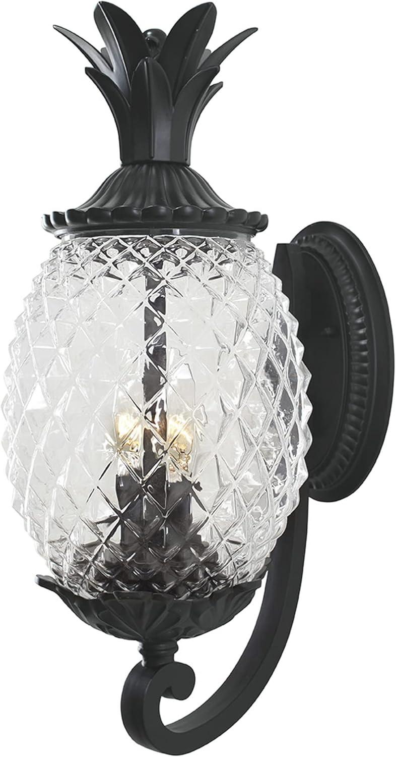 Matte Black Pineapple Cut Glass 2-Light Outdoor Sconce