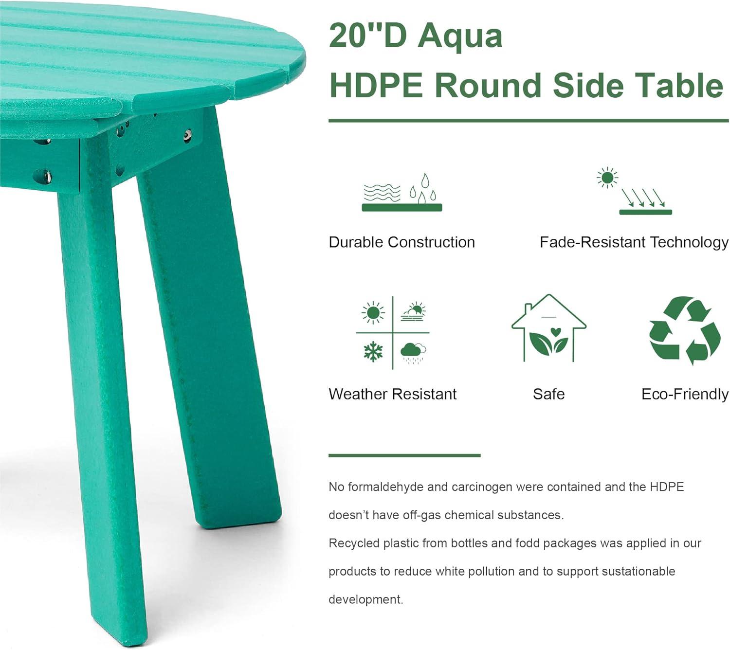 Aqua HDPE Round Outdoor Accent Table, 20" Diameter