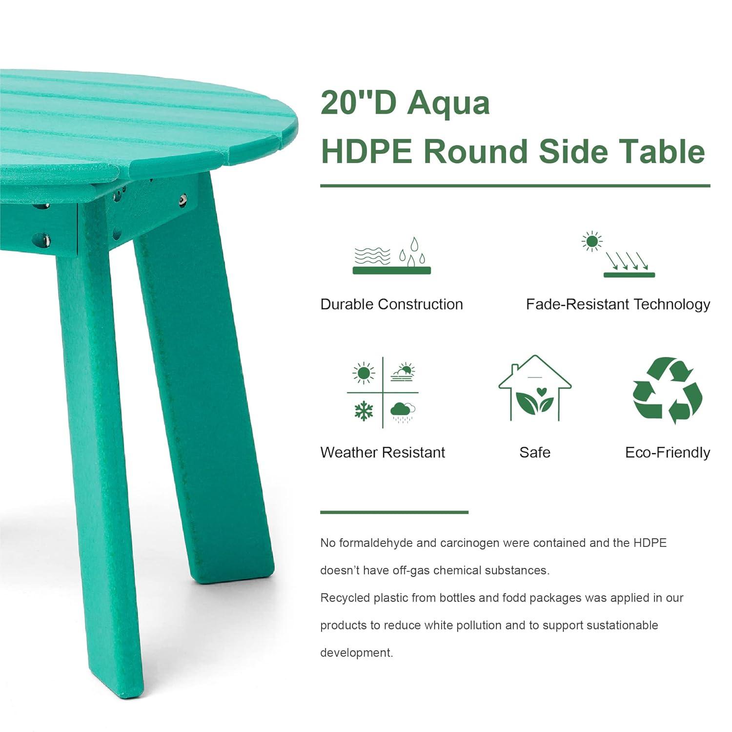 Aqua HDPE Round Outdoor Accent Table, 20" Diameter