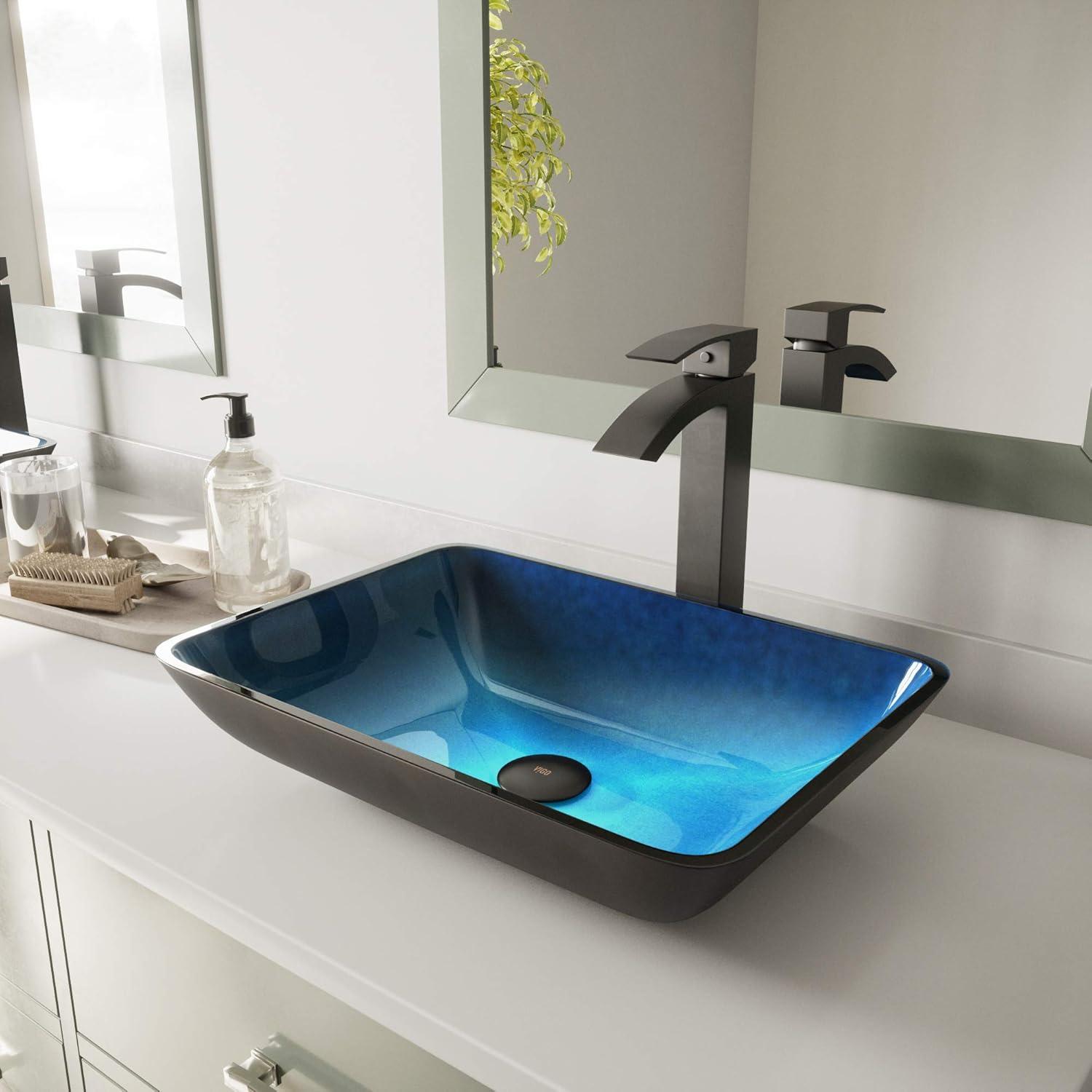 Turquoise Water Glass Handmade Rectangular Vessel Bathroom Sink