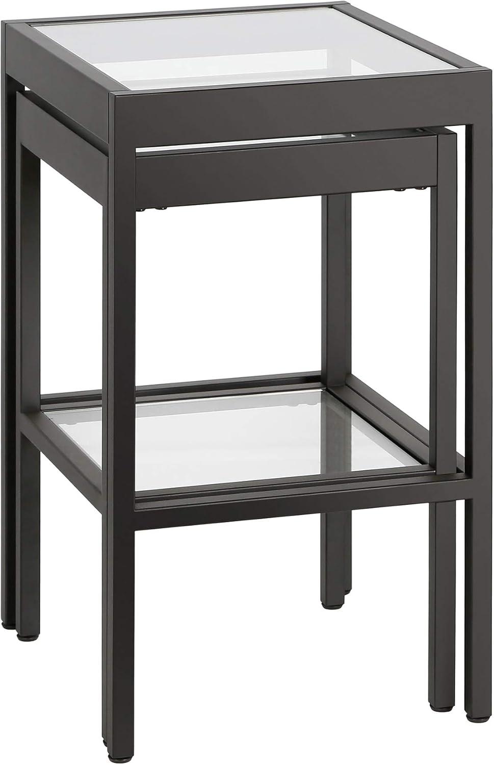 Alexis Transitional Blackened Bronze Nested Side Table Set with Glass Tops