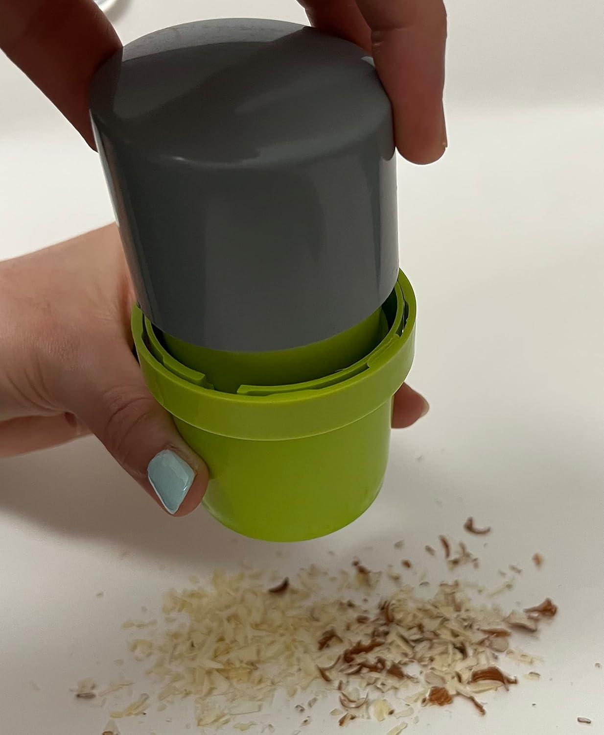 Compact Green and Gray Manual Nut Chopper with Stainless Steel Blades