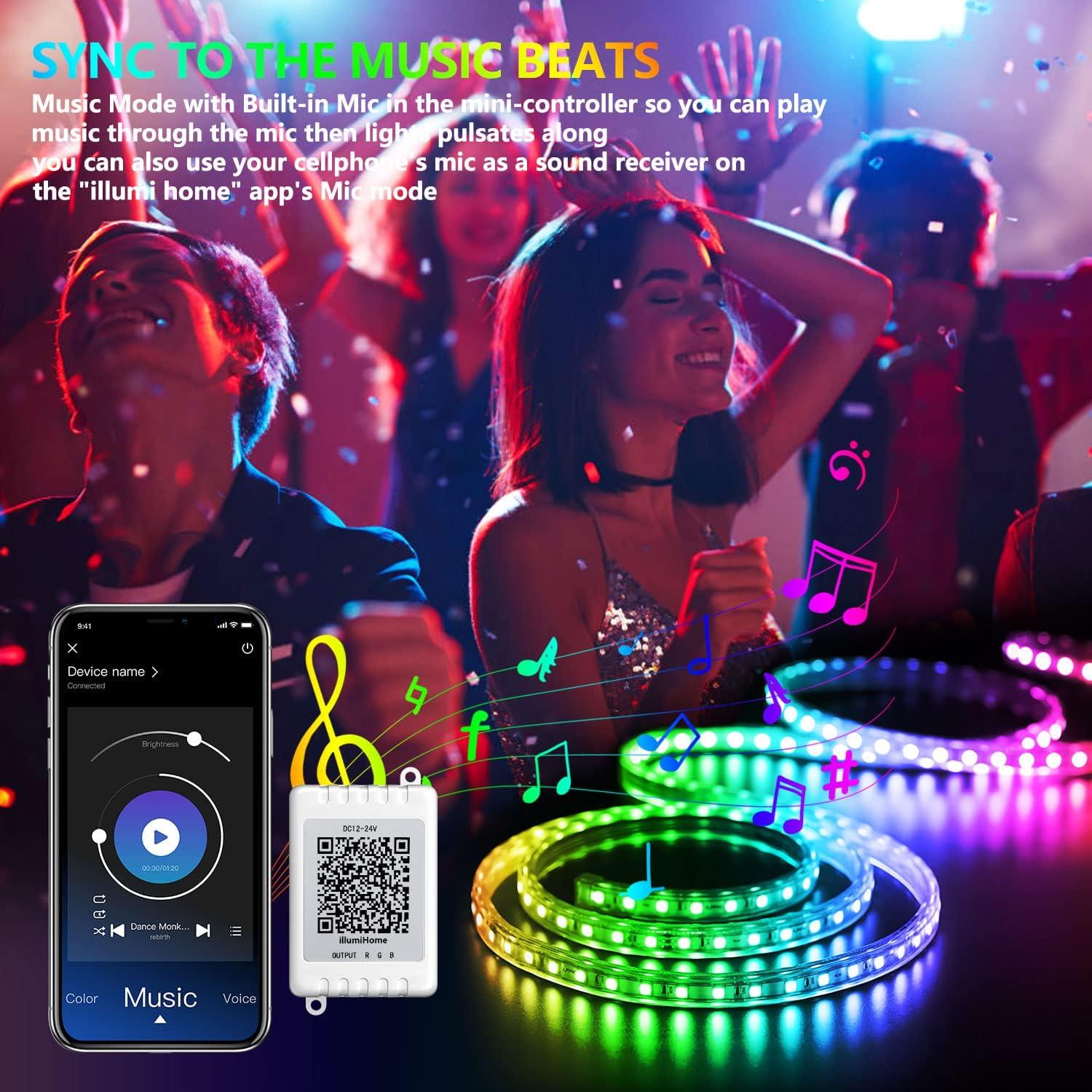 50ft Multicolor LED Strip Lights with Music Sync and Remote Control