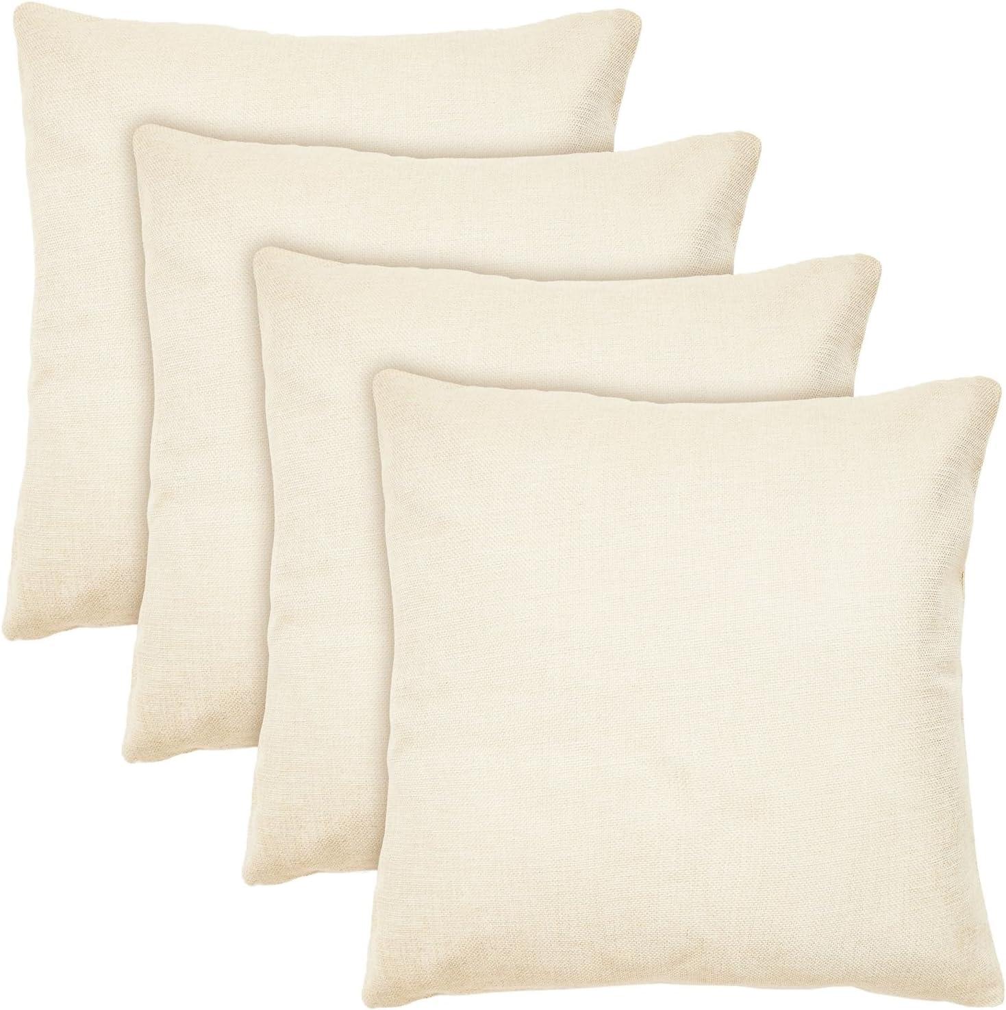 Set of 4 Cream Canvas Throw Pillow Covers for DIY Crafts