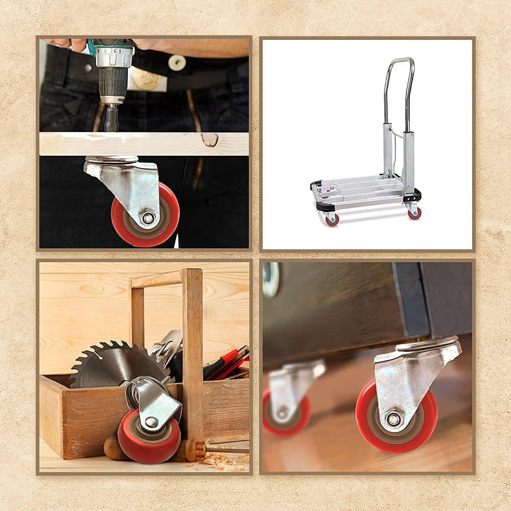 4 Pack Caster Wheels Swivel Plate Stem Casters On Red Polyurethane Wheels (3 inch Stem)