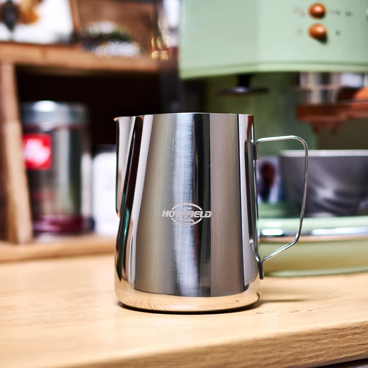 12oz (350ml) Milk Frothing Pitcher 304 Stainless Steel Steaming Jug with Latte Art Pen Anti-Scald Handle & Scale Barista Frother Cup for Cappuccino, Latte, Coffee Accessories