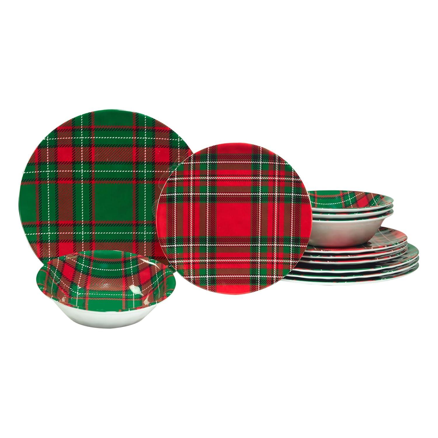 Certified International Christmas Plaid 12 pc Dinnerware Set