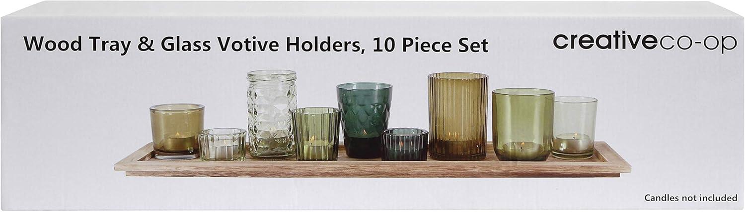 Storied Home Glass & Wood Candle Gift Set Green 22 in - Bohemian Charm, Mixed Holder Set