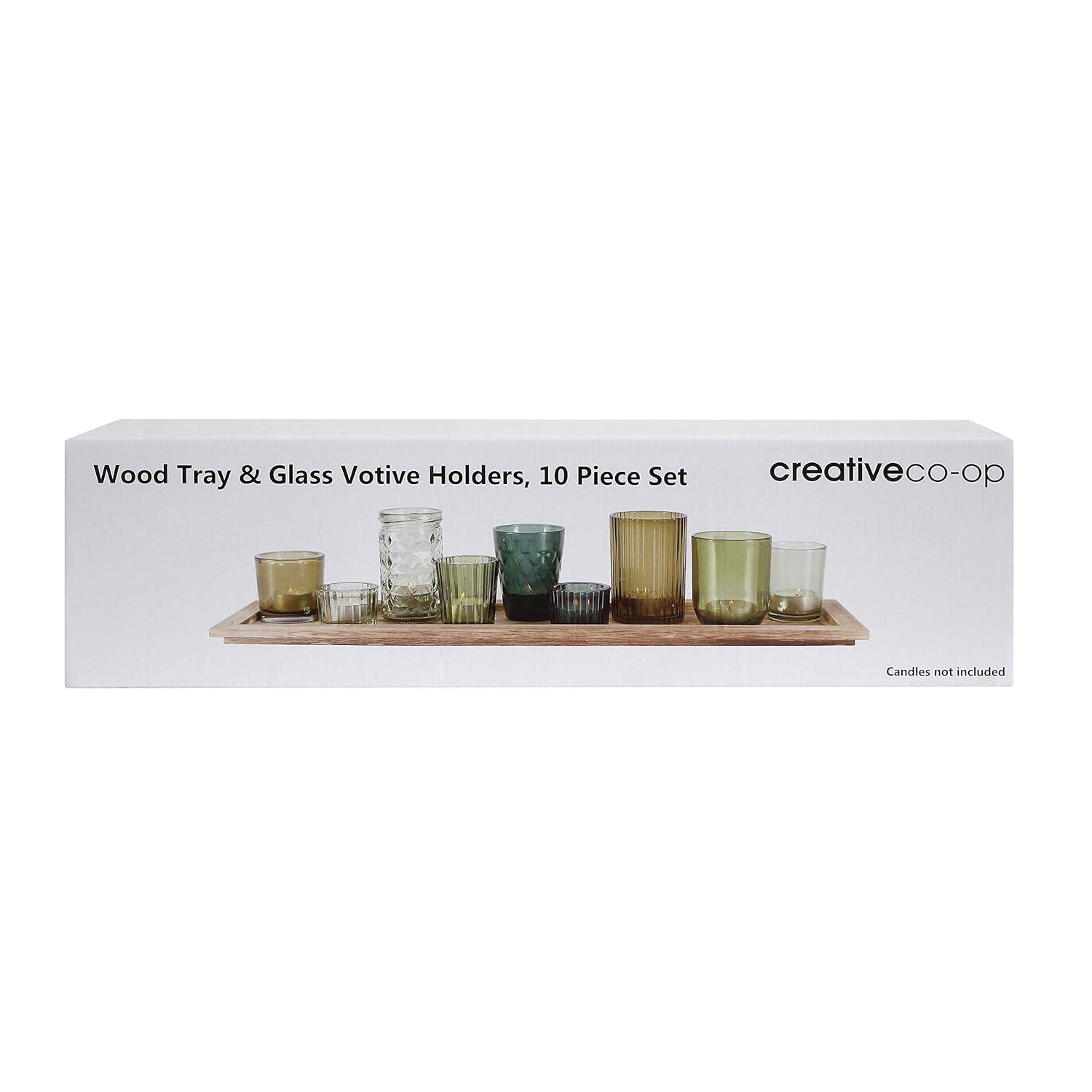 Storied Home Glass & Wood Candle Gift Set Green 22 in - Bohemian Charm, Mixed Holder Set