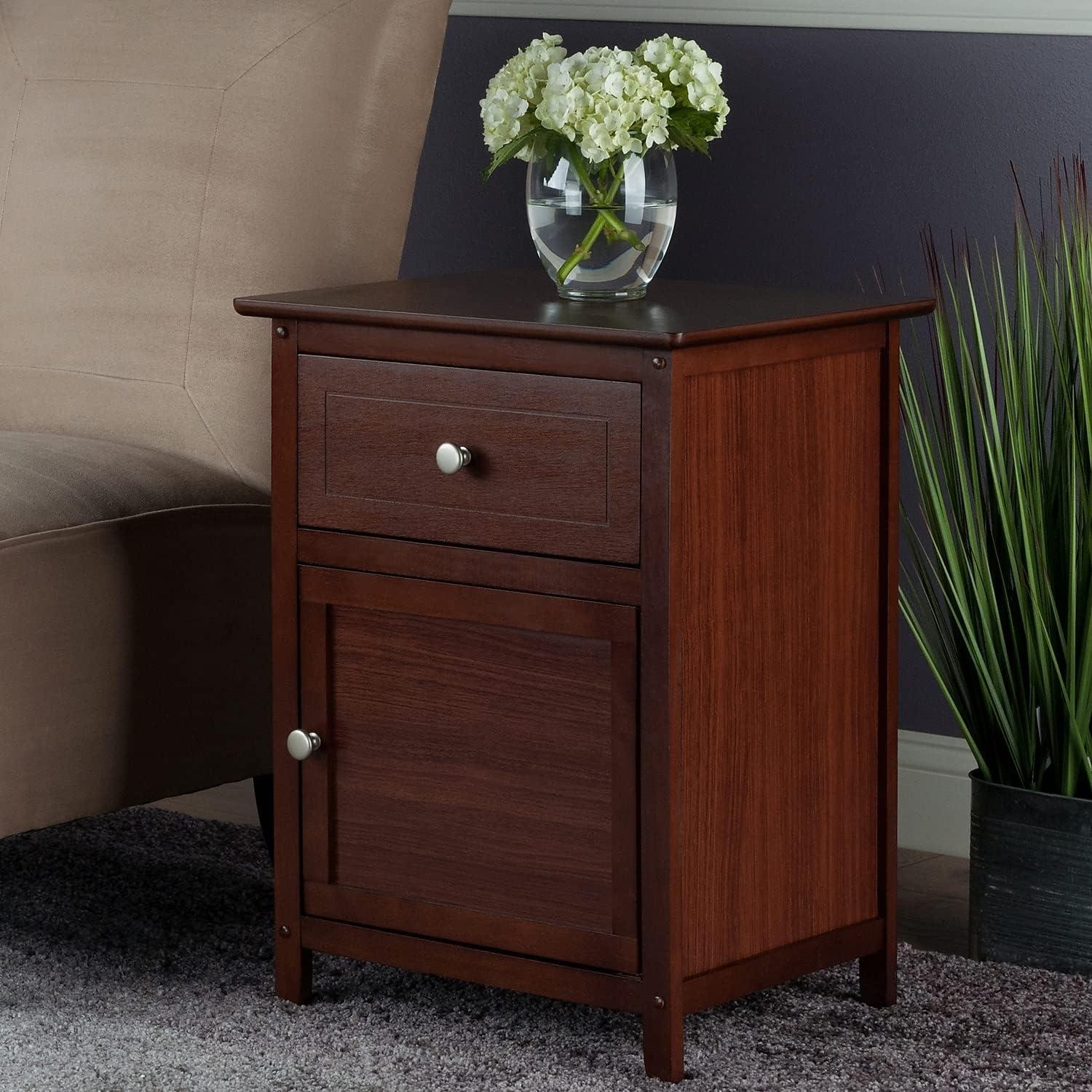 Eugene Nightstand Walnut - Winsome: Sturdy Wood, Cabinet Storage, Beveled Top