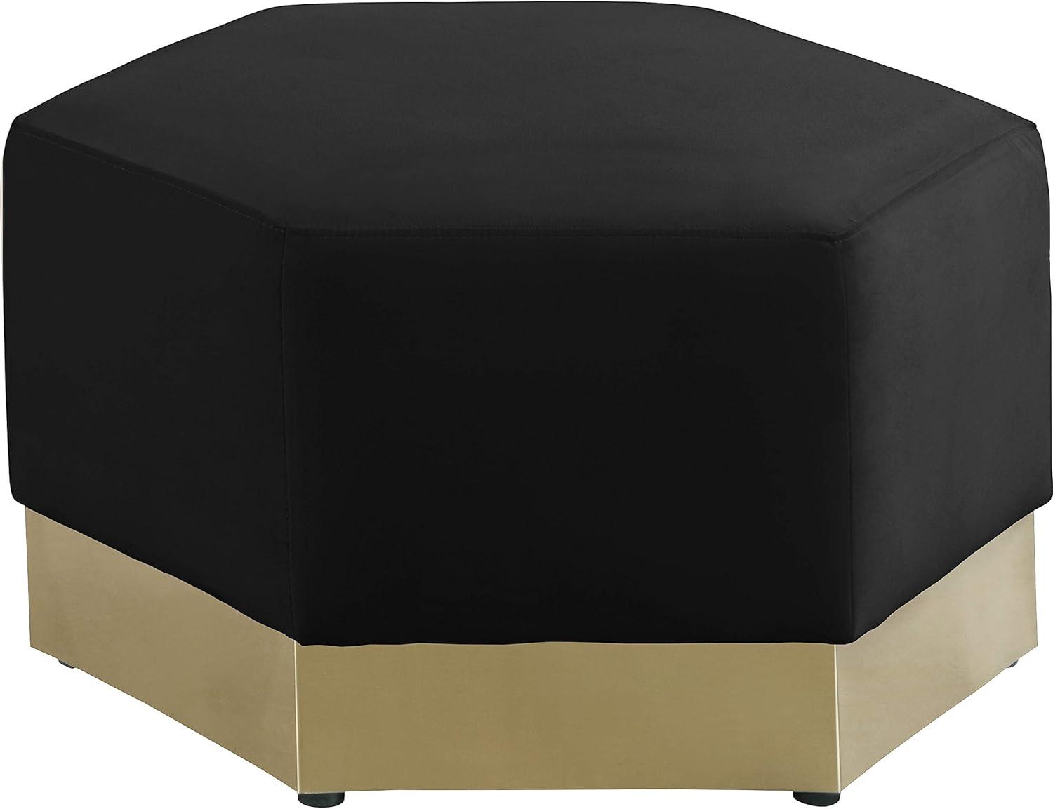 Marquis Black Velvet Ottoman with Gold Base