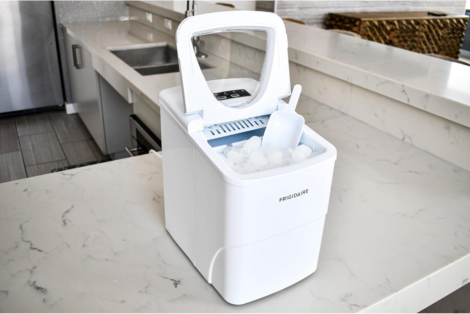 Frigidaire Ice Maker with 26 lbs. Capacity Countertop Stainless Steel Ice Maker with Transparent Window