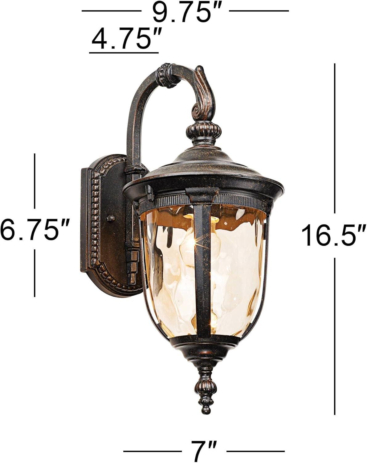 John Timberland Bellagio Vintage Rustic Outdoor Wall Light Fixture Bronze Downbridge 16 1/2" Champagne Hammered Glass for Post Exterior Barn Deck Yard