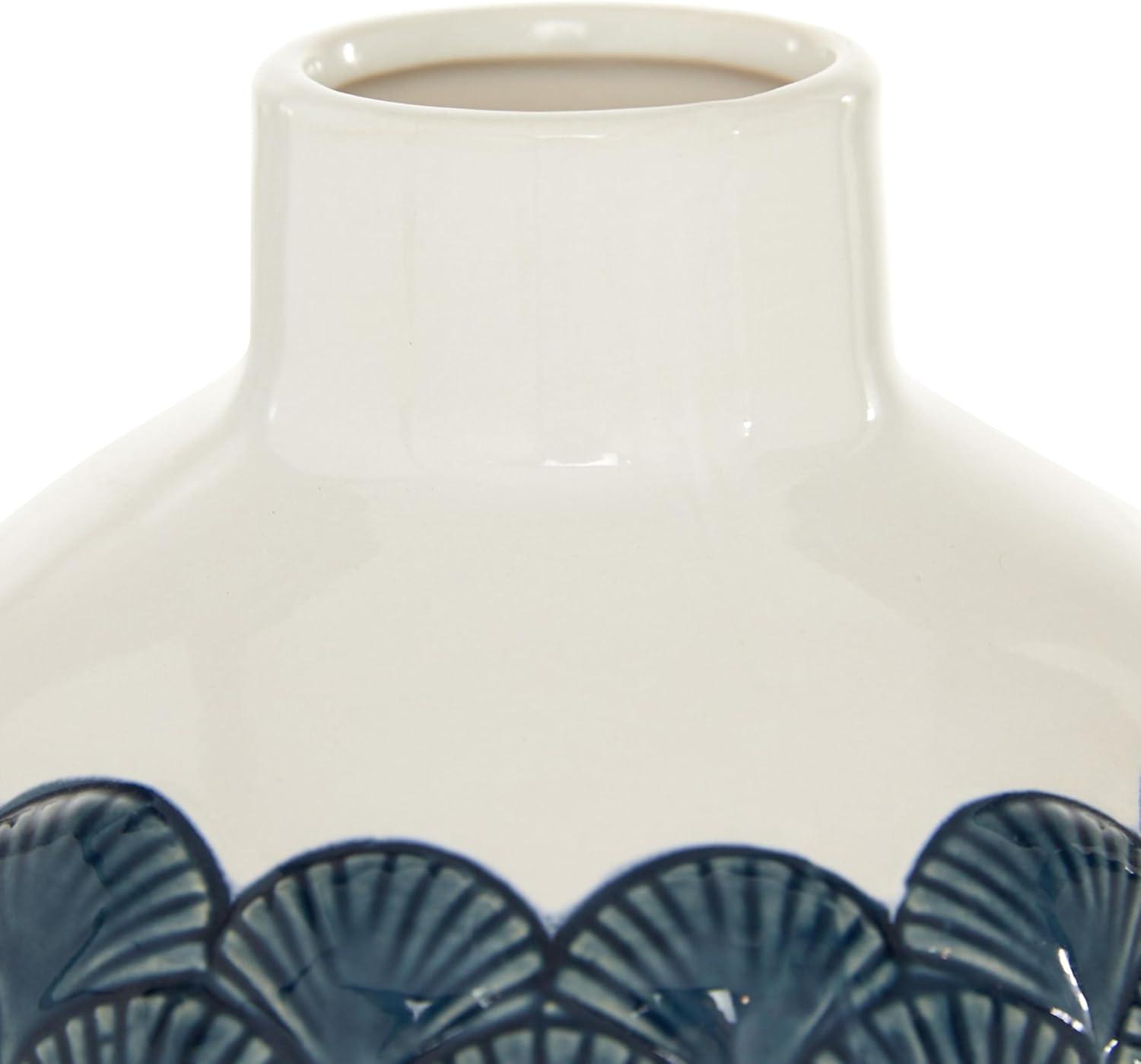 DecMode 9" Blue Ceramic Vase with Shell Designs