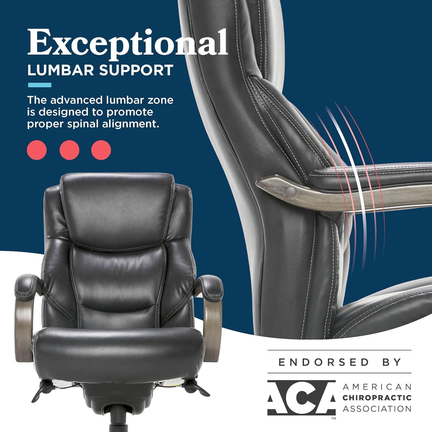 Delano Big & Tall Bonded Leather Executive Office Chair Gray - La-Z-Boy: Ergonomic, Adjustable, Wood Accents