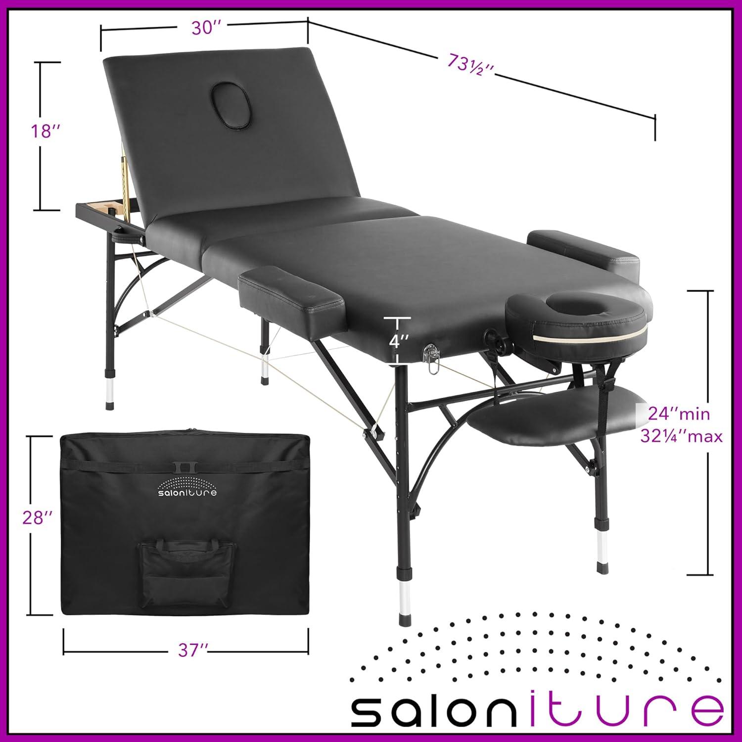 Saloniture Professional Portable Lightweight Tri-Fold Massage Table with Aluminum Legs