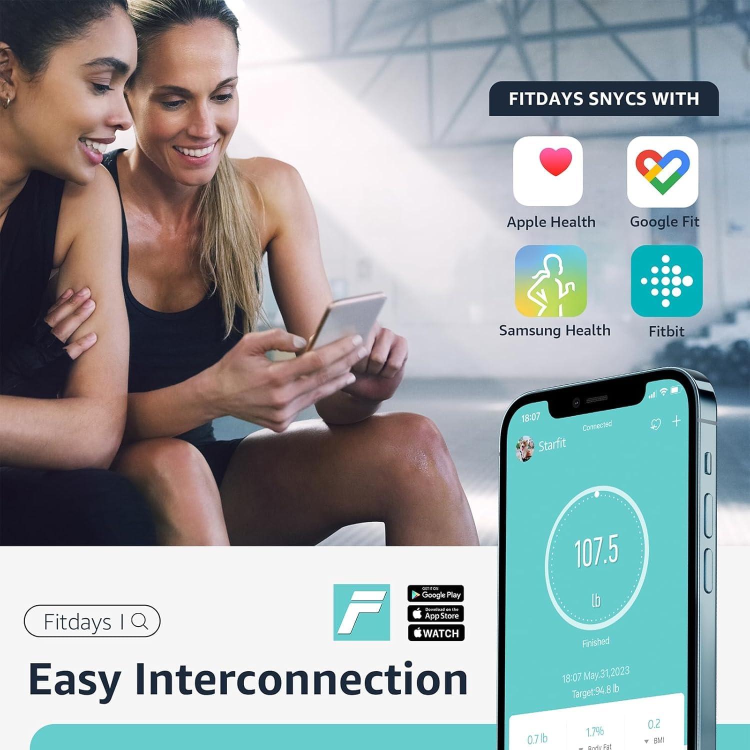 Body Fat Scale, Bveiugn Smart Scale for Body Weight BMI Digital Bathroom Wireless Scales, Body Composition Analyzer with Health Monitor Sync Apps, 400 lbs - Black