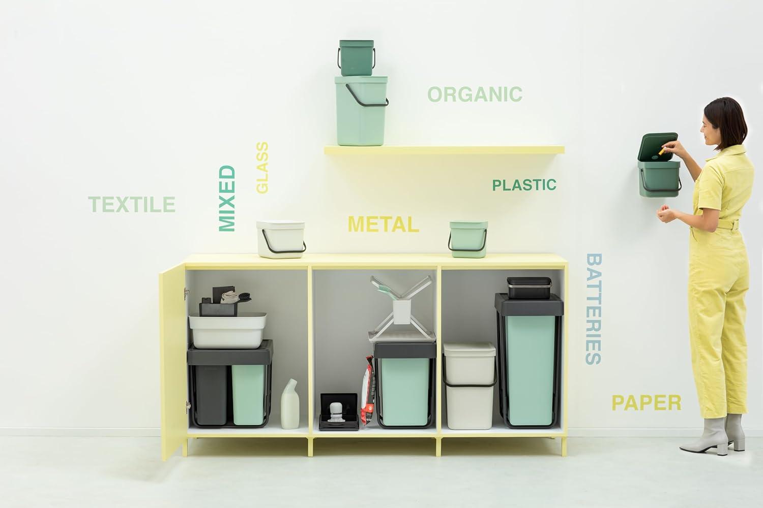 Jade Green Plastic Kitchen Compost Bin with Handle