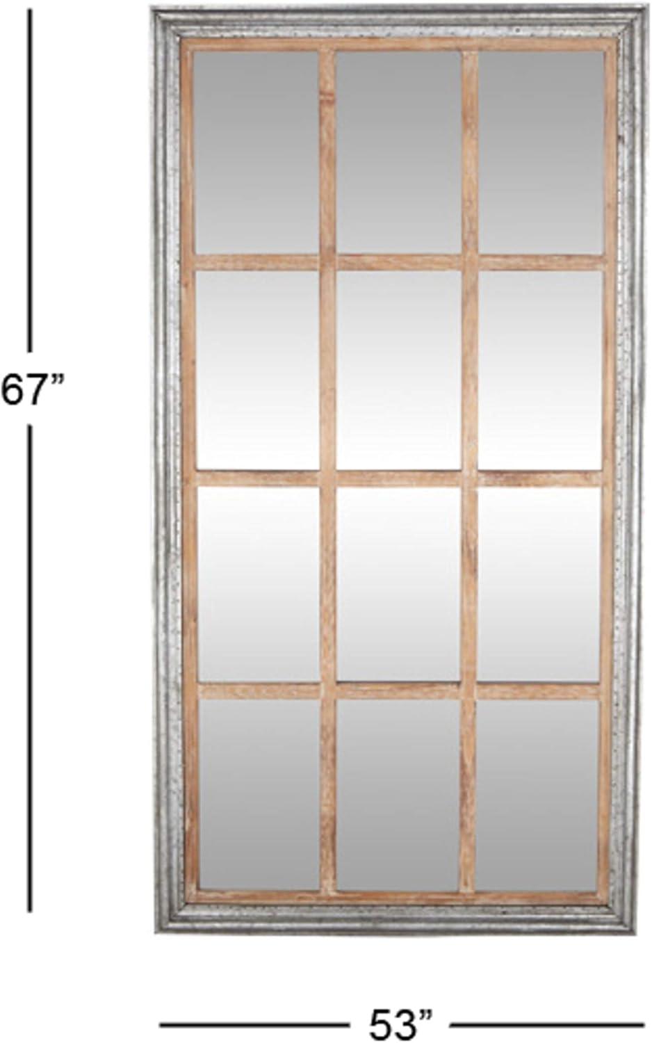 DecMode 35" x 67" Brown Window Pane Inspired Wall Mirror