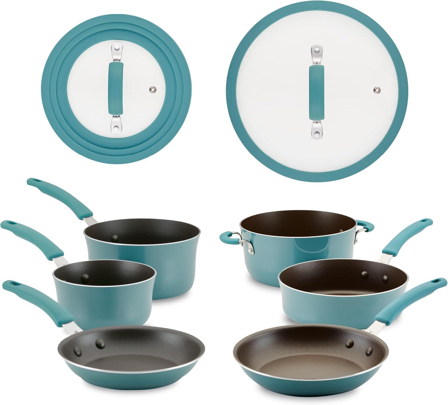 Agave Blue Nonstick Aluminum 10-Piece Cookware Set