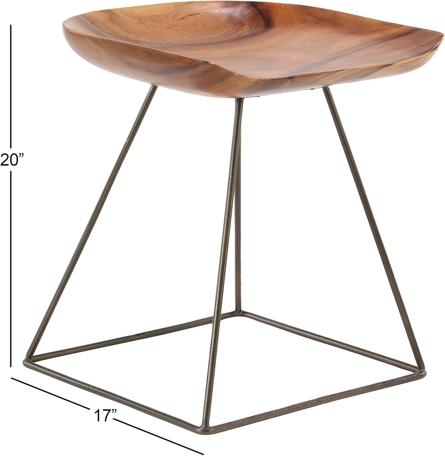 Rustic Brown Metal and Wood Backless Stool, 18"