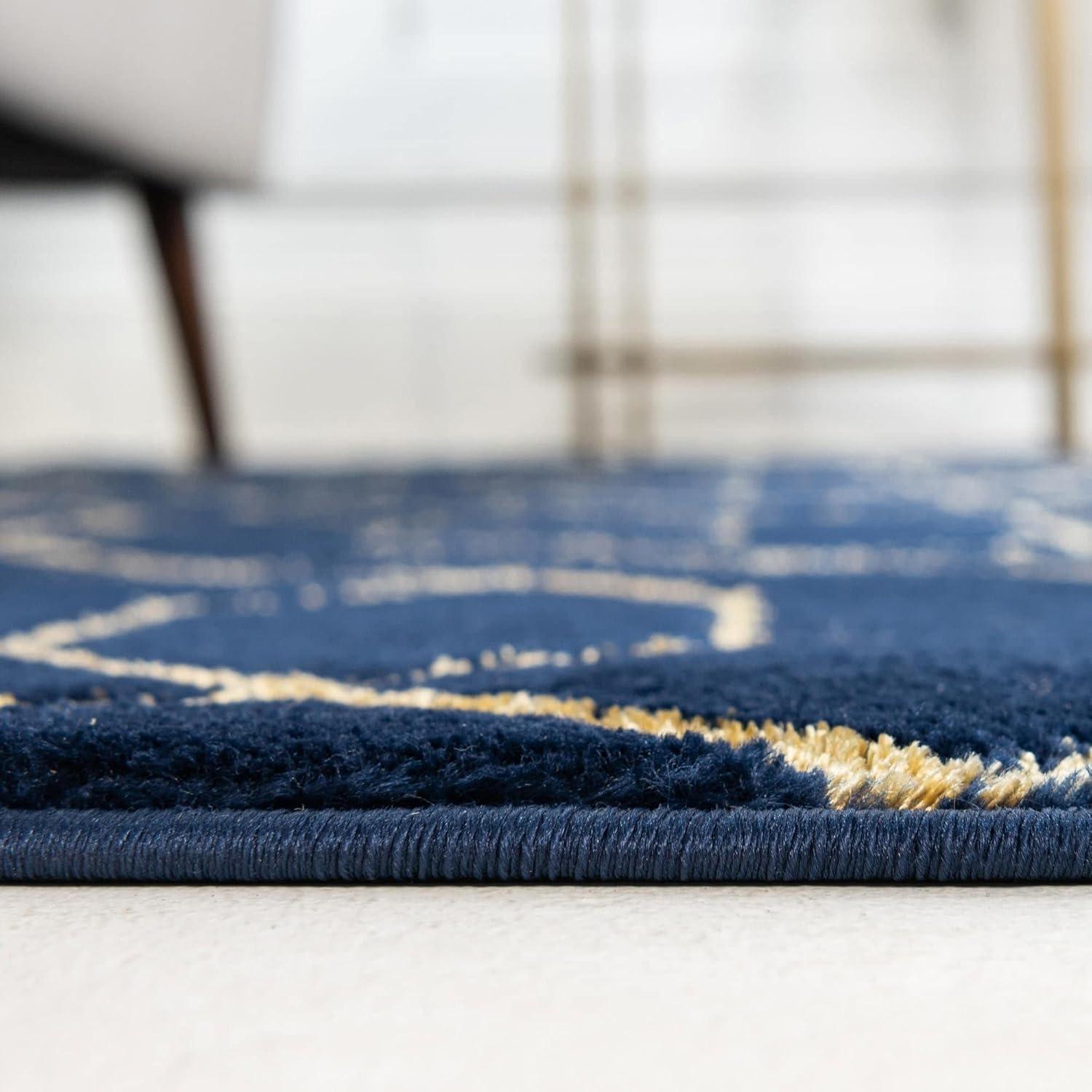 Regency Era Navy Blue & Gold Trellis Synthetic Runner Rug