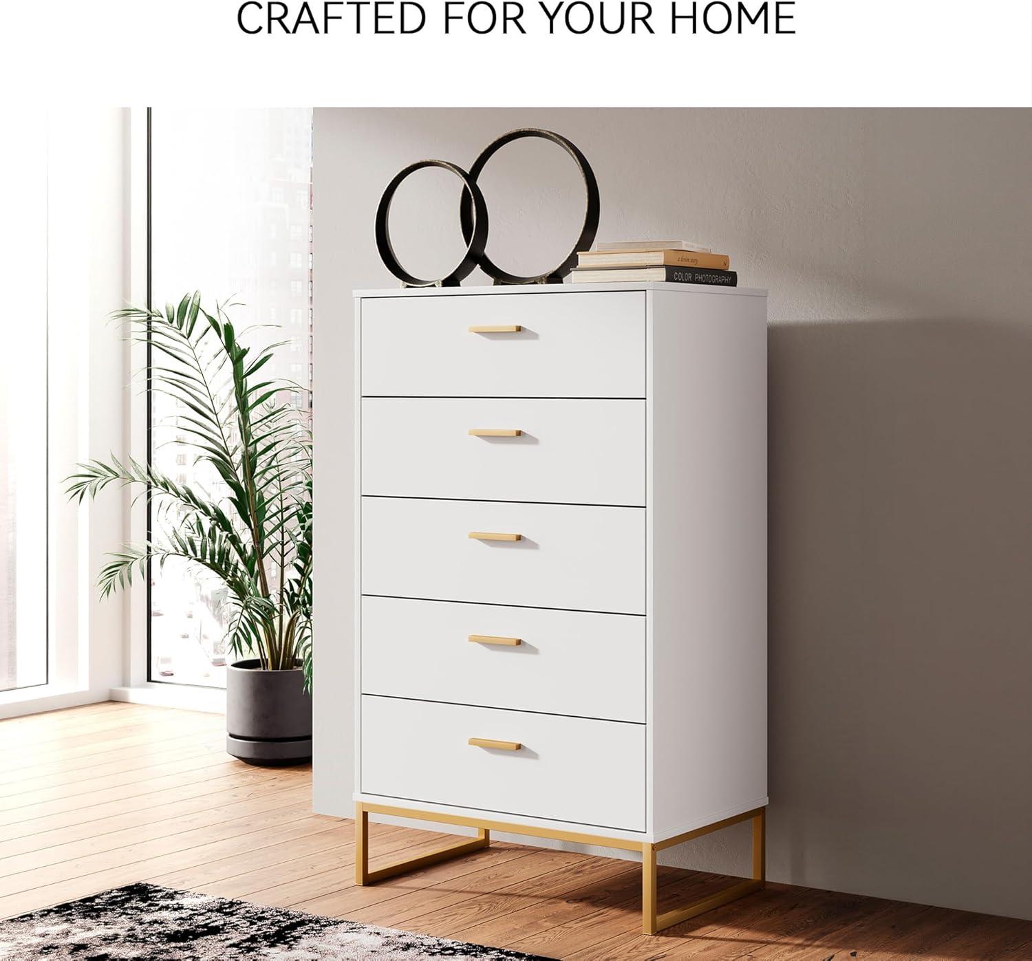 Signature Design by Ashley Socalle 5 Drawer Tall Dresser, White/Gold