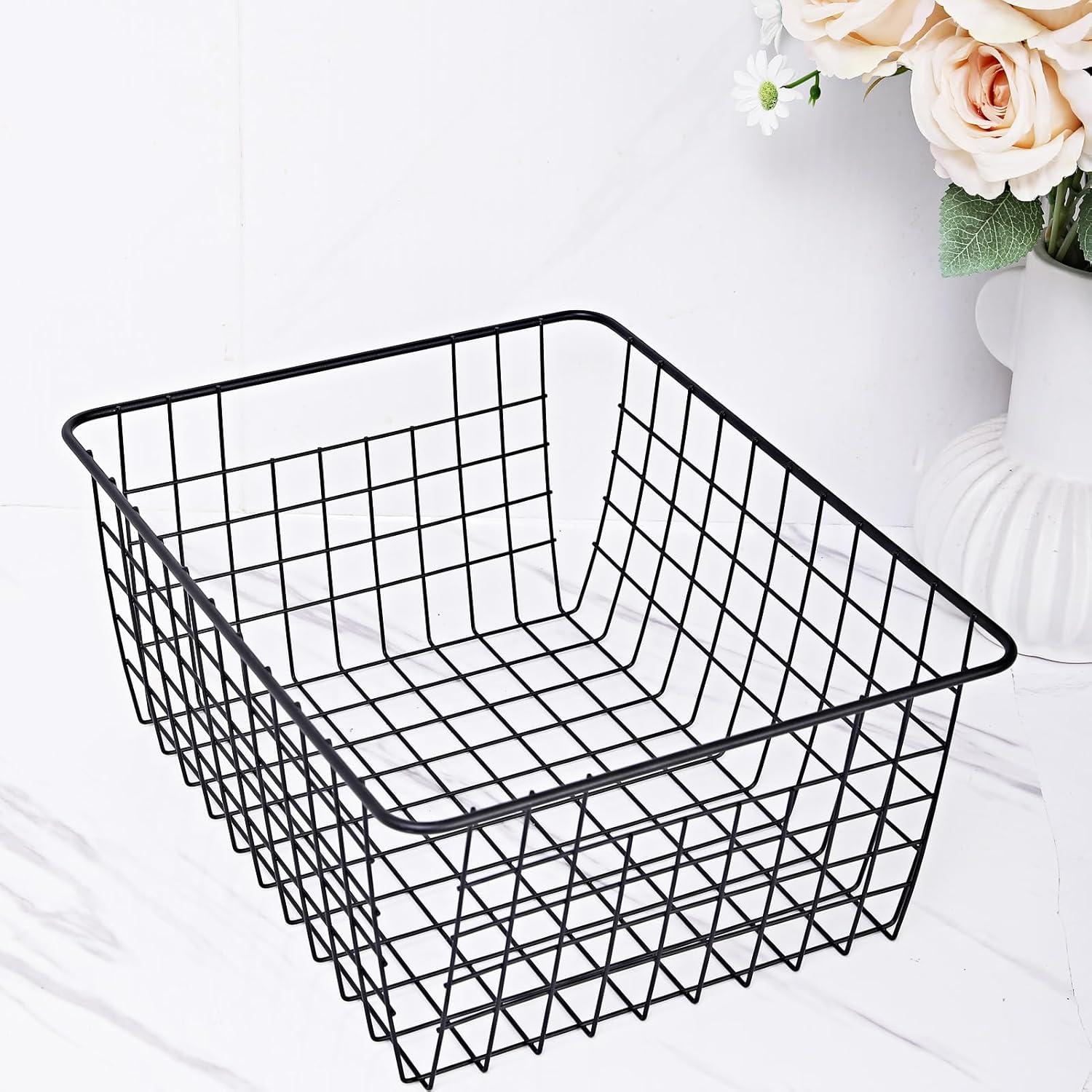 Wire Baskets for Organizing Household 2 Pack Pantry Baskets For Storage Pantry Wire Black Metal Storage Bins