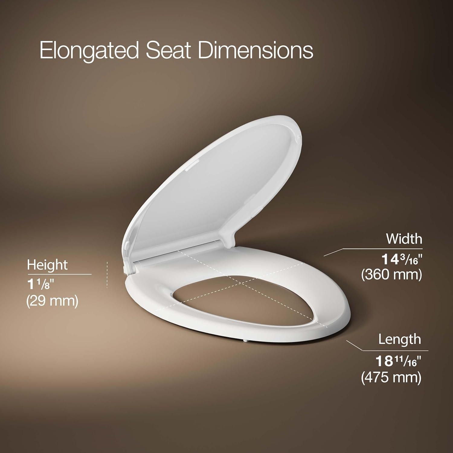 KOHLER 4636-RL-0 Cachet ReadyLatch Elongated Toilet Seat, Quiet-Close Lid and Seat, Countoured Seat, Grip-Tight Bumpers and Installation Hardware, White