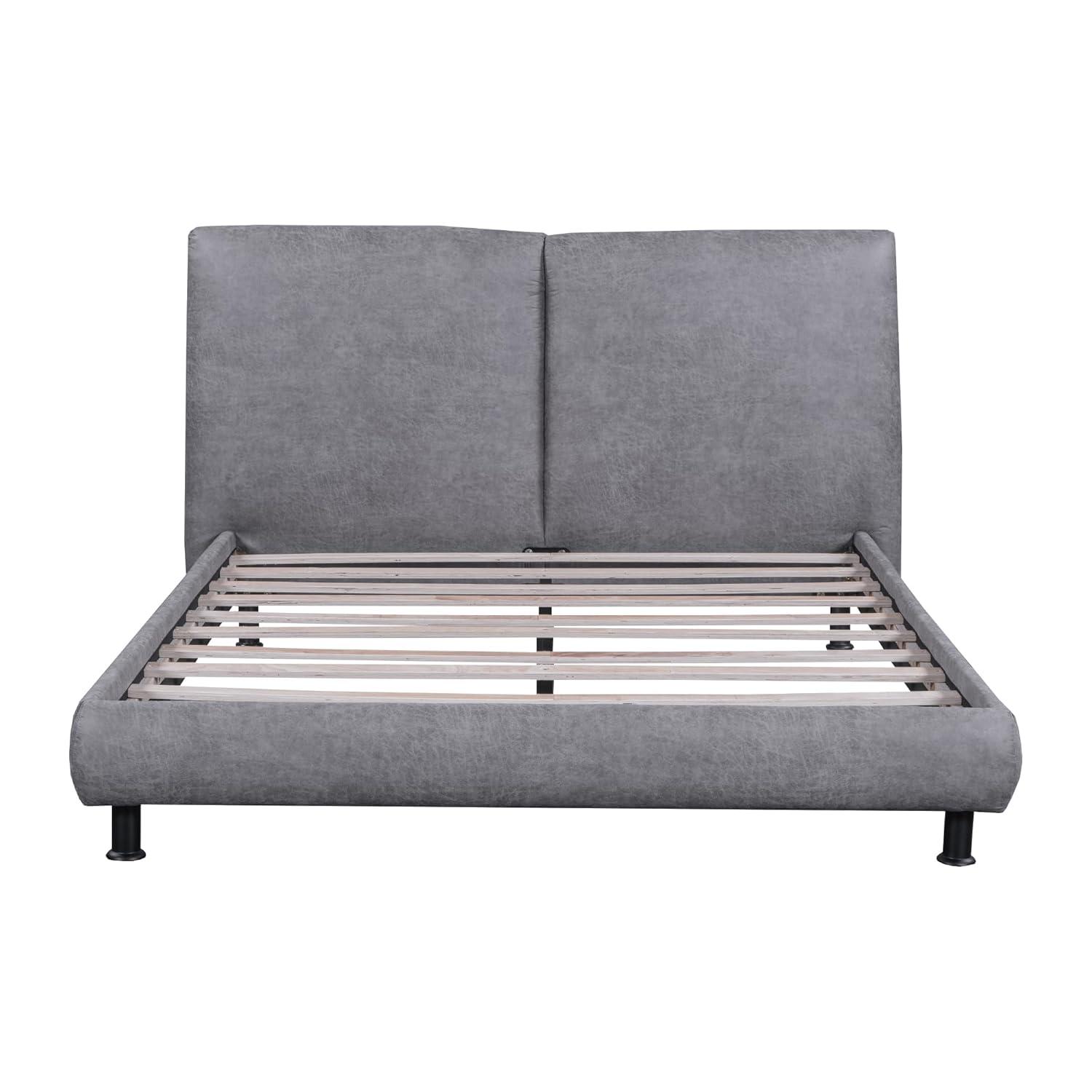 Sesslife Queen Bed Frame, Upholstered Platform Bed Queen Size with 2 Comfort Headrests and Metal Legs, Modern Bed Frame with Wooden Slat Support, No Box Spring Needed, Gray